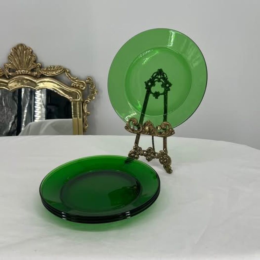 Set of 4 Vintage Green Glass Plates